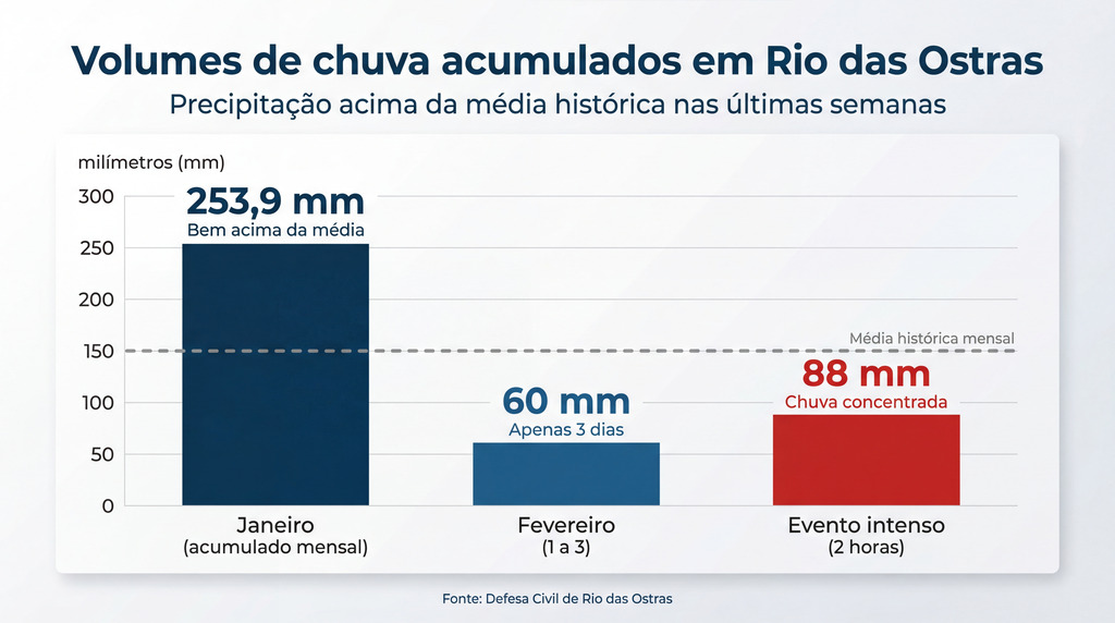 Chuvas muito acima da média histórica provocam impactos em Rio das Ostras e Região dos Lagos